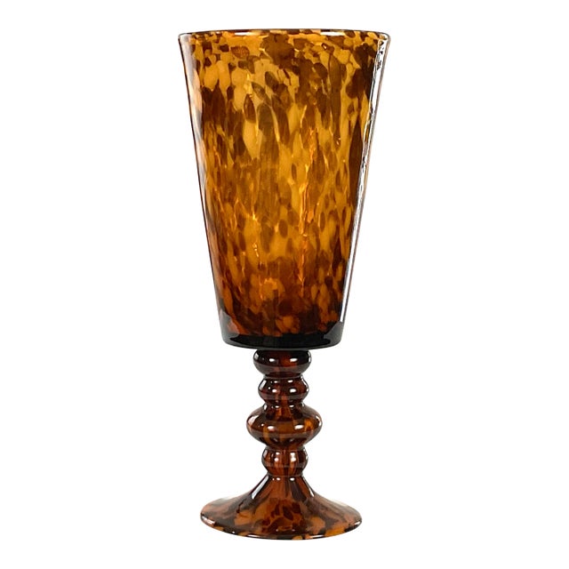 1980s Magnificent, Large Classic Trumpet Shaped Tortoise Shell Style Vase on a Turned Pedestal Base For Sale