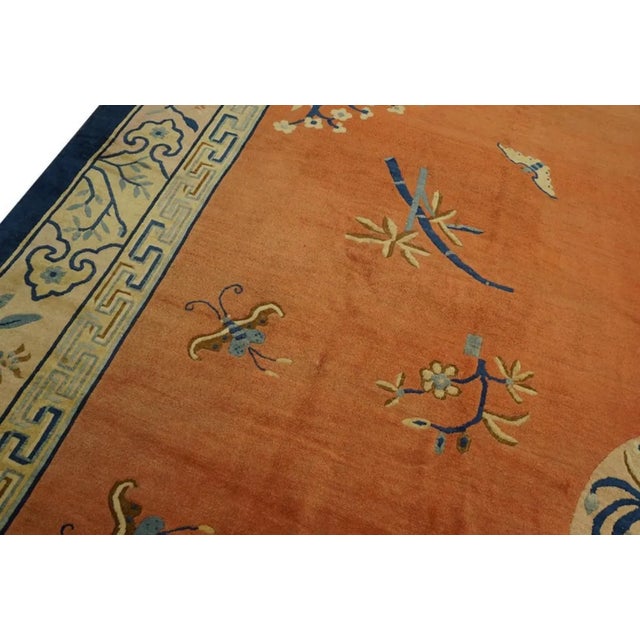 1920s Large Size Happy Burnt Orange Color Antique Peking Chinese Rug For Sale - Image 5 of 11