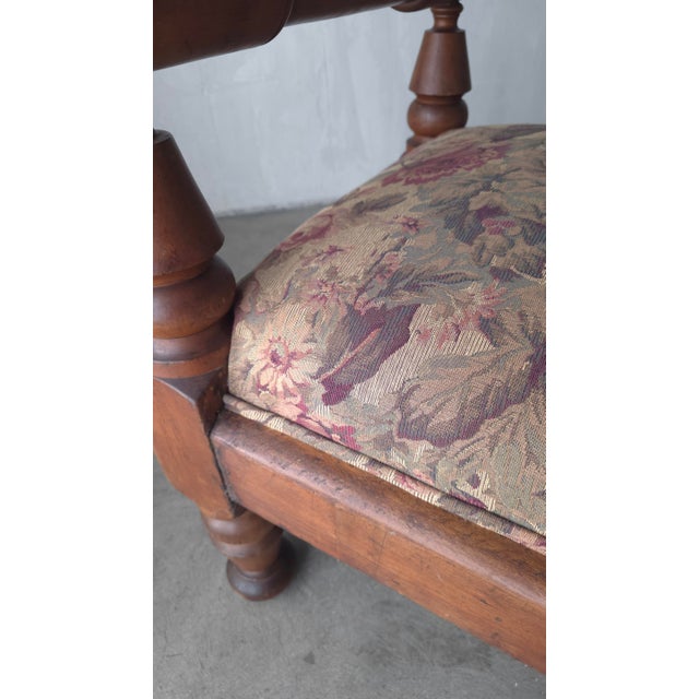 Chhunky Antique French European Bench in Floral Tapestry For Sale - Image 9 of 9