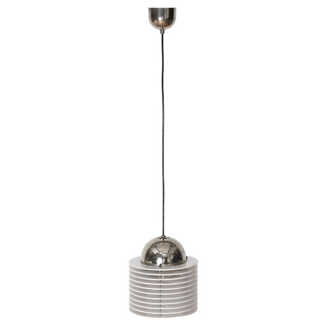 Mid-Century White Acrylic and Chrome Pendant Light, 1970s For Sale
