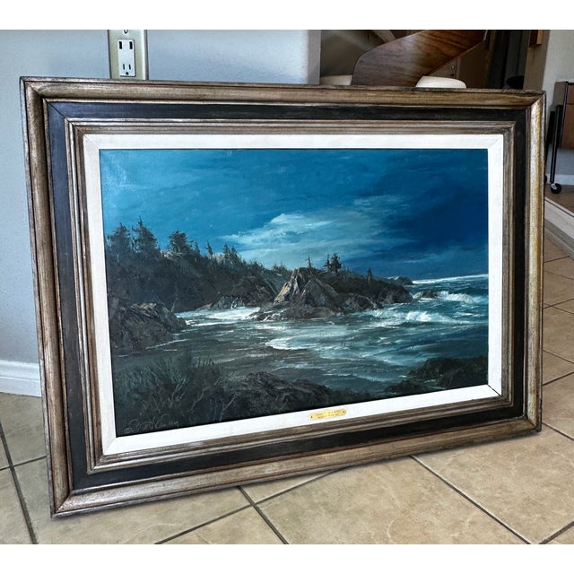 Coastal Bennett Bradbury "Moonrise Depoe Bay" Large Coastal Seascape Oil Painting For Sale - Image 3 of 16