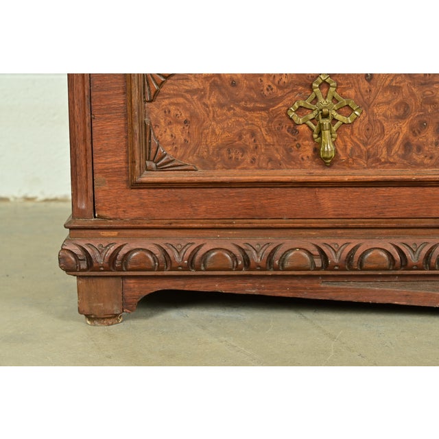 Berkey & Gay Style Antique Victorian Carved Walnut and Burl Wood Chest of Drawers | Circa 1930s For Sale - Image 11 of 15
