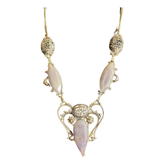 Gemstone Necklace Victorian Style Iolite Sunstone Sterling Silver Necklace For Sale