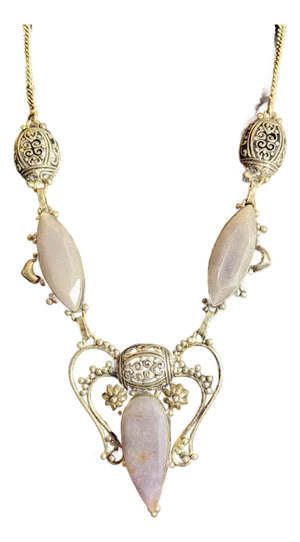 Gemstone Necklace Victorian Style Iolite Sunstone Sterling Silver Necklace