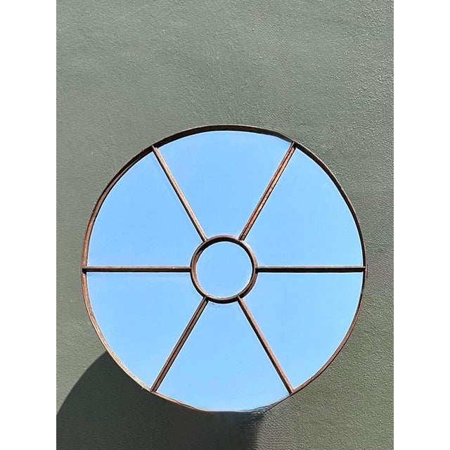 Vintage Wrought Iron Round Windowpane Mirror For Sale - Image 11 of 12