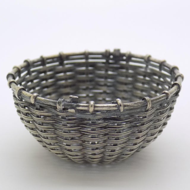 Vintage Italian Woven Basket Dollhouse Miniature in Silver 800, 1970s For Sale - Image 12 of 12