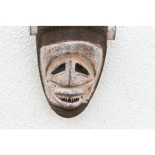 Wood Carved & Painted Black & White Mask For Sale - Image 7 of 8