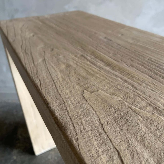 Reclaimed Elm Wood Waterfall Console Table For Sale - Image 4 of 6