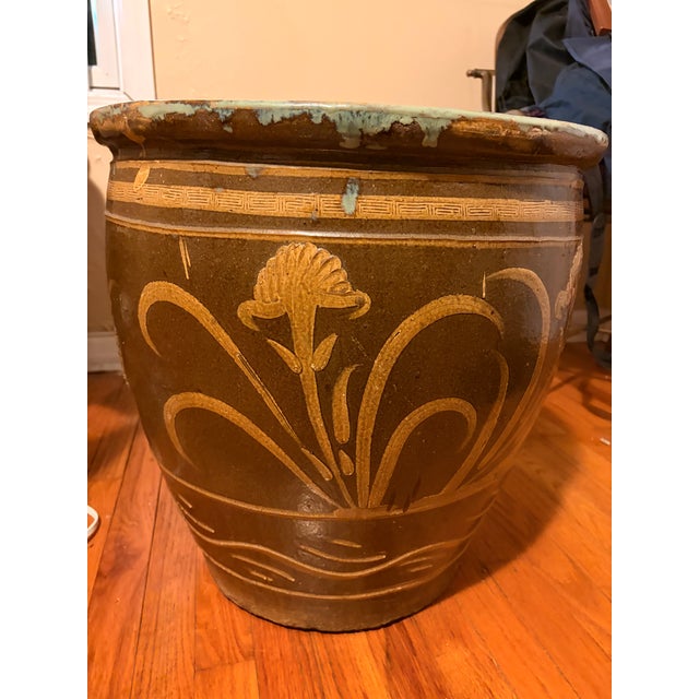Brown 19th Century Large Bird & Bamboo Art Pottery Chinese Egg Pot Jardinière Planter For Sale - Image 8 of 8