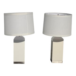 Pair of Modern Table Lamps W White Lamp Shades For Sale