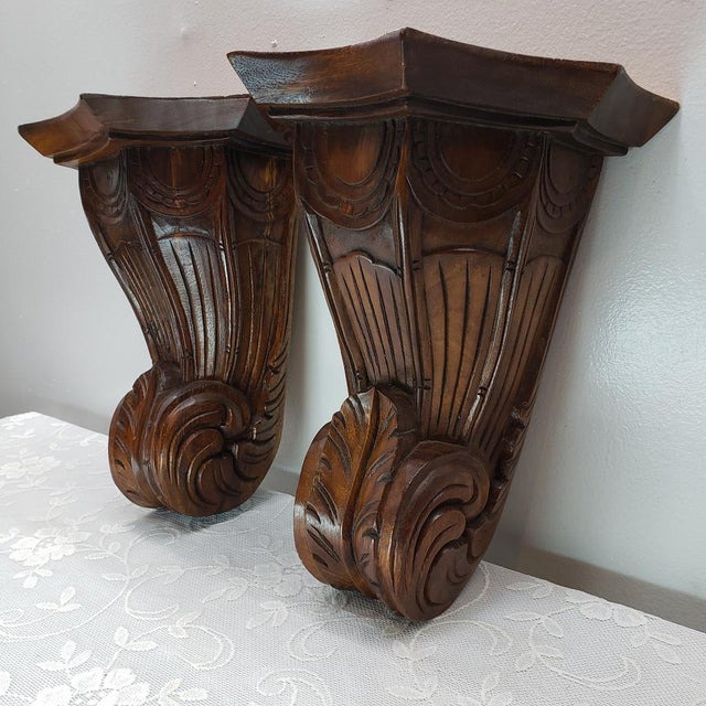 Vintage Ornate Craved Corbel Wall Sconce Shelves Display Solid Wood Antique Acanthus Leaf Scrolled A Pair Chairish