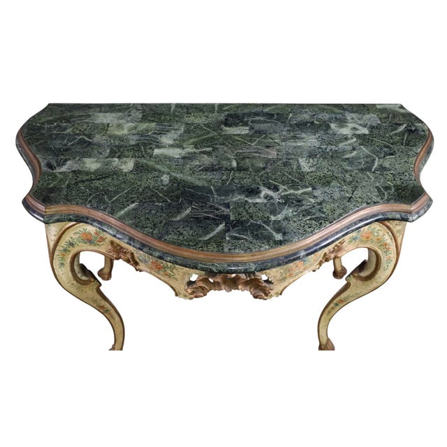 French Pair of Antique Italian Trompe l'Oeil Faux Marble Painted Console Tables For Sale - Image 3 of 4