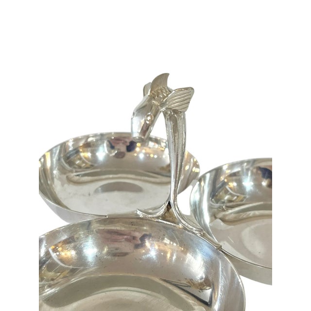 Vintage French Silver Plate Three Section Nut Dish With Dolphin For Sale - Image 11 of 13