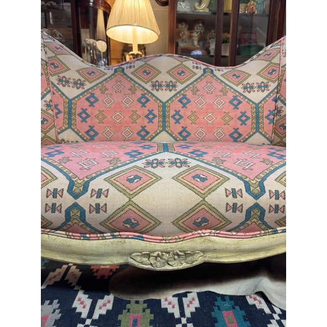Vintage French Provincial Style Settee With Gorgeous Upholstery For Sale - Image 11 of 14