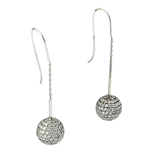 Pavé Diamond White Gold Ball Dangle Drop Earrings - 2 Pieces