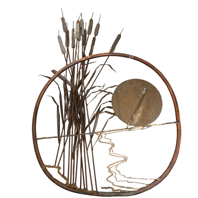MCM Cattails Wall Sculpture Brutalist Vintage 34 Inch Large Art Copper Brass -measures about 34" x 23.5" x 7" -I believe...