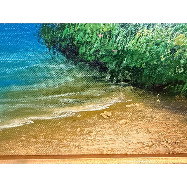 Early 21st Century Tropical Beach Oil Painting Signed M Gordon, Palm Tree Seascape, Caribbean Coast For Sale - Image 5 of 13