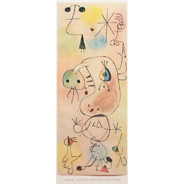 Peach 1950s After Joan Miro "Woman and a Bird at Night", First Edition Swiss Full-Color Print For Sale - Image 8 of 9