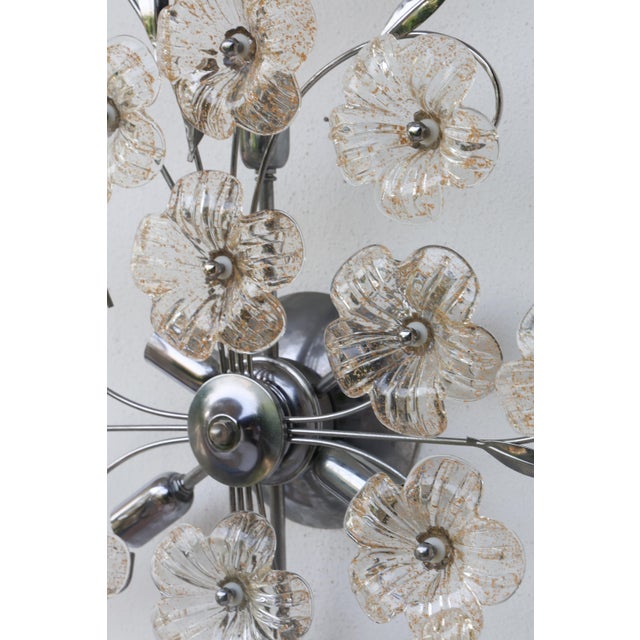 1970s Italian Large Size Gold and Transparent Murano Glass Wall Light or Ceiling Light Flower For Sale - Image 9 of 17