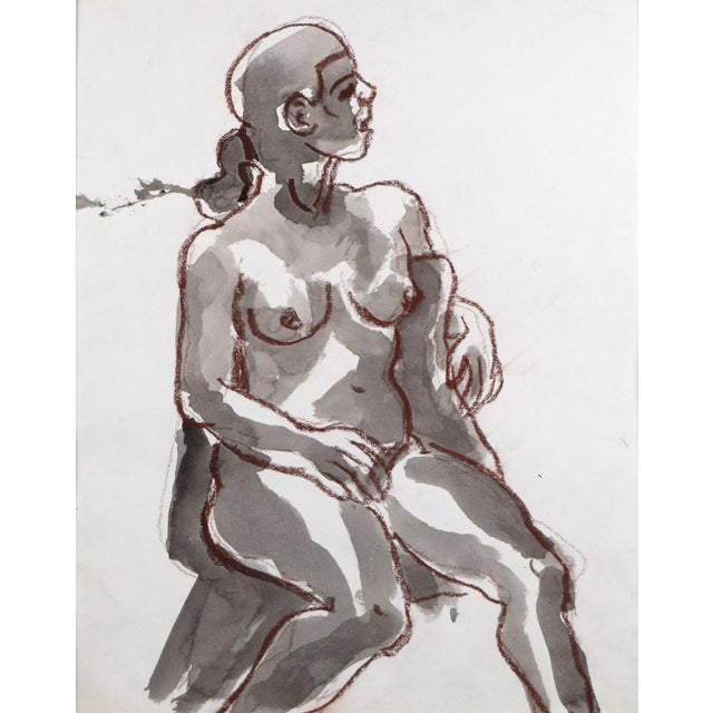 Abstract Vintage Mid Century Modernist Figurative Abstract Watercolor Painting For Sale - Image 3 of 7