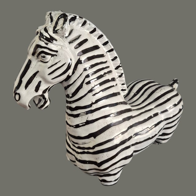 Vintage Mid Century Modern Decorative Italian Glazed Ceramic Zebra Statue Figurine For Sale - Image 4 of 8