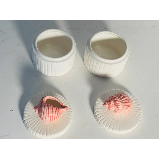 Vintage Pair Ceramic Sea Shell Triket Boxes For Sale - Image 4 of 5