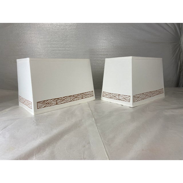 Hand Painted Rectangle Lamp Shades a Pair For Sale - Image 11 of 11