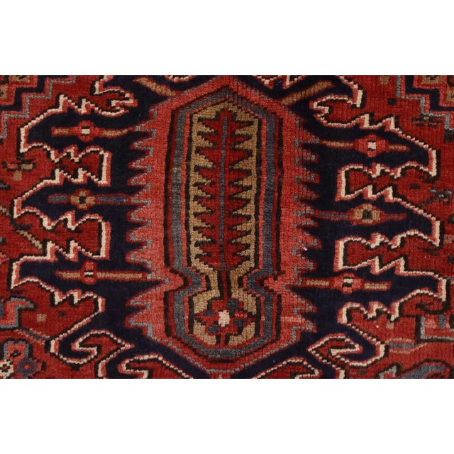 Heriz Rug 9'8'' X 13'1'' Red Wool Vintage Tribal Hand-Knotted Oriental Carpet For Sale - Image 9 of 15