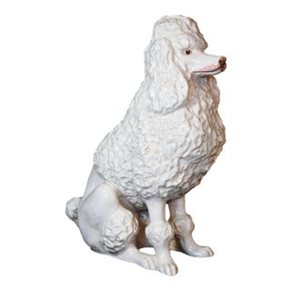 Vintage Regency White Glazed Ceramic Sitting Poodle, Italy 1960's For Sale