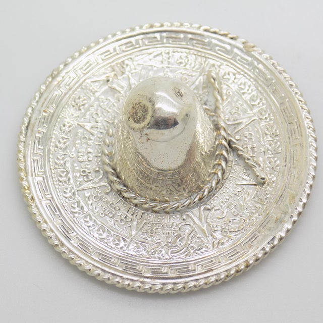 Vintage Mexican Handmade Genuine Sterling Silver 925 Traditional Sombrero Hat Figurine, 1970s For Sale - Image 3 of 13