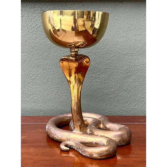 Art Deco Vintage Polished Brass Cobra Bowl For Sale - Image 3 of 12