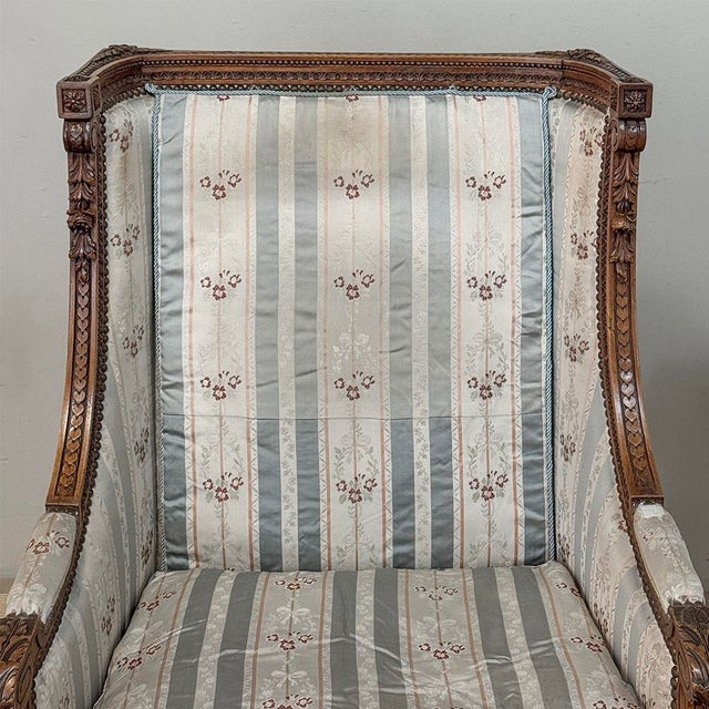 Burnt Umber Pair 19th Century French Louis XVI Walnut Bergères ~ Armchairs For Sale - Image 8 of 17