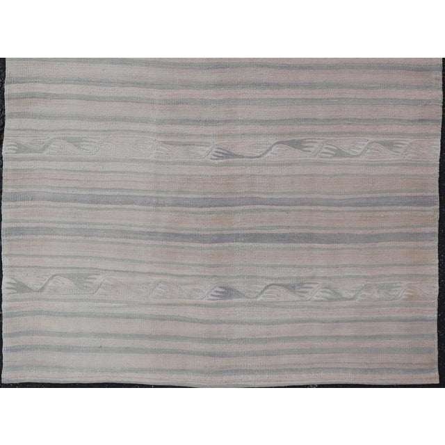 Stripe Design Turkish Vintage Kaysari Kilim Rug in Soft Pastel Tones For Sale - Image 4 of 11