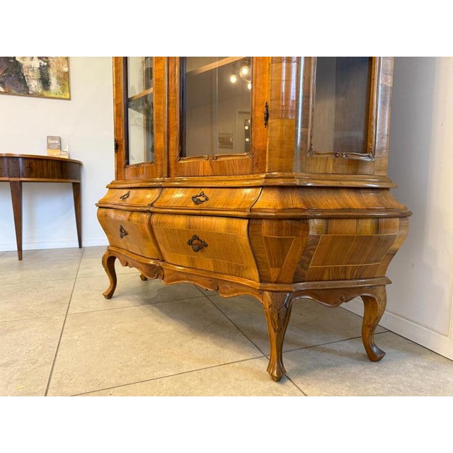 Baroque Style Inlaid Walnut Display Cabinet, 1980s For Sale - Image 11 of 13