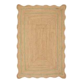 Olive Natural Jute Wave Scallop Rug 2.5x4 Ft. For Sale