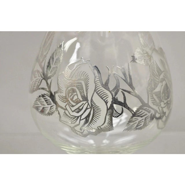 Vintage Art Nouveau Floral Sterling Silver Overlay Glass Footed Water Pitcher For Sale - Image 11 of 12