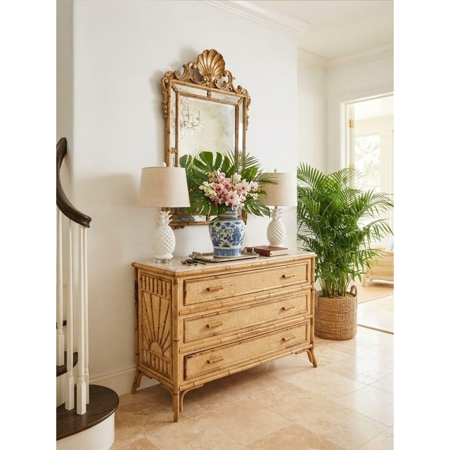 Vintage Tropical Rattan & Bamboo 3-Drawer Dresser With Sunburst Motif For Sale - Image 11 of 12