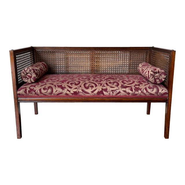 1950s Vintage Mid-Century Modern Cane Back Bench For Sale