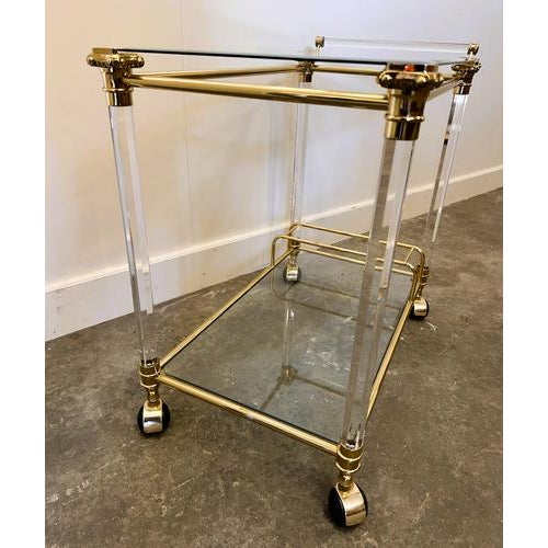 Gold Hollywood Regency Acrylic and Brass Bar Cart, 1980s For Sale - Image 8 of 12