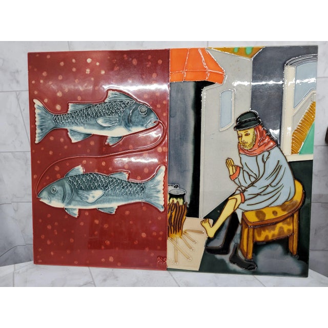 Vintage Ceramic Art Tile Pisces Horoscope Zodiac Sign, Large For Sale - Image 6 of 11