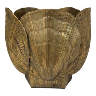 Large Scale Vintage Palm Beach Style Brass Seashell Planter For Sale
