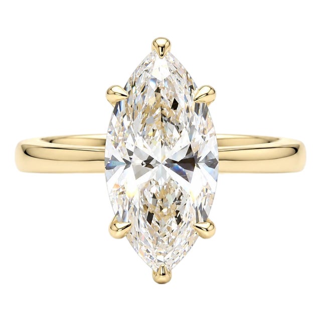 Igi Cert. 3 Carat Marquise Lab Diamond Hidden Halo Engagement Ring, Size 8 For Sale