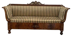 Antique Empire Charles X Inlaid Walnut & Brass Sofa, 1910s
