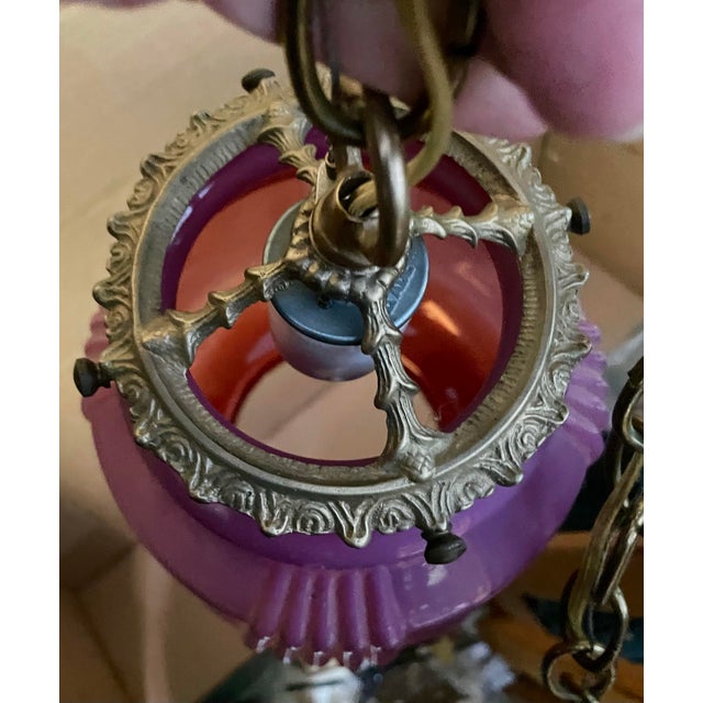 Mid 20th Century Cranberry Opalescent Cased Glass Hanging Pendant Ceiling Light Fixture For Sale - Image 9 of 12