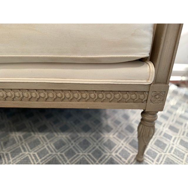 Wood Framed Sofa in White Linen For Sale In New Orleans - Image 6 of 8