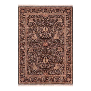 Art Nouveau Floral 1990's Pak-Persian Black/Green Wool Rug - 6'2'' X 9'0'' For Sale