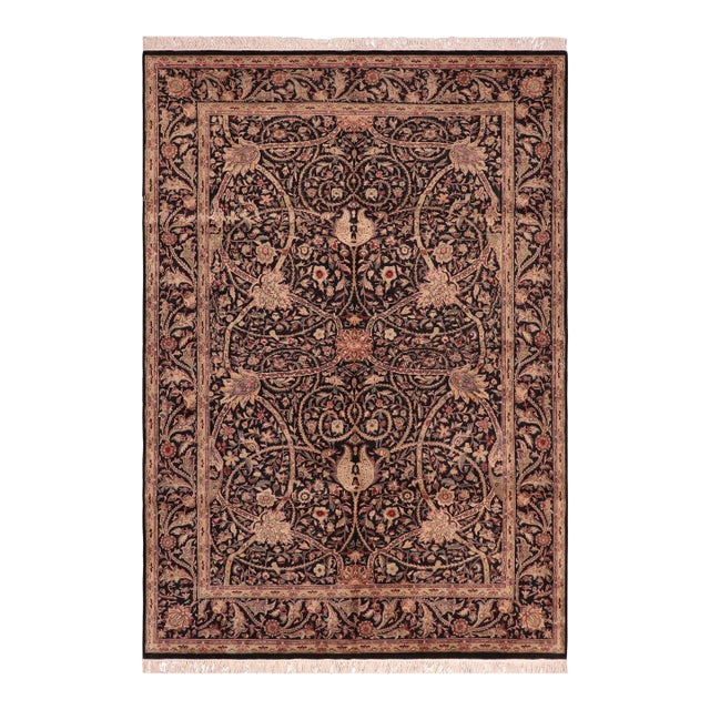Art Nouveau Floral 1990's Pak-Persian Black/Green Wool Rug - 6'2'' X 9'0'' For Sale