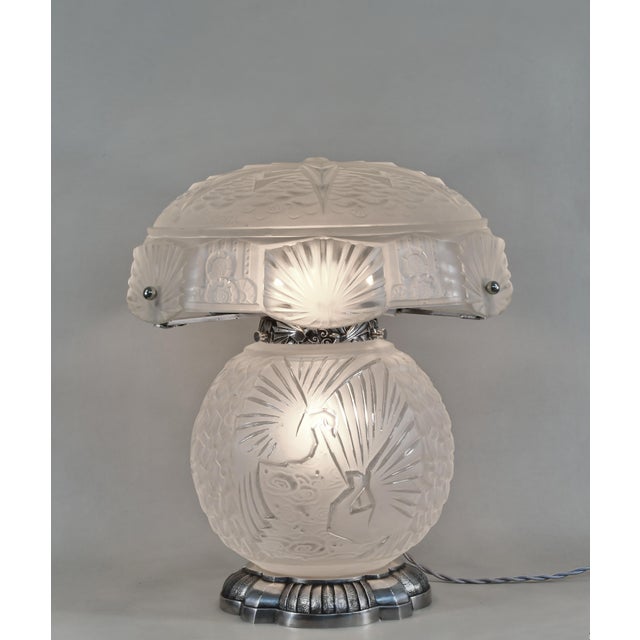 1930s Muller Freres Large French Art Deco Peacock Mushroom Lamp - 1930s For Sale - Image 5 of 16