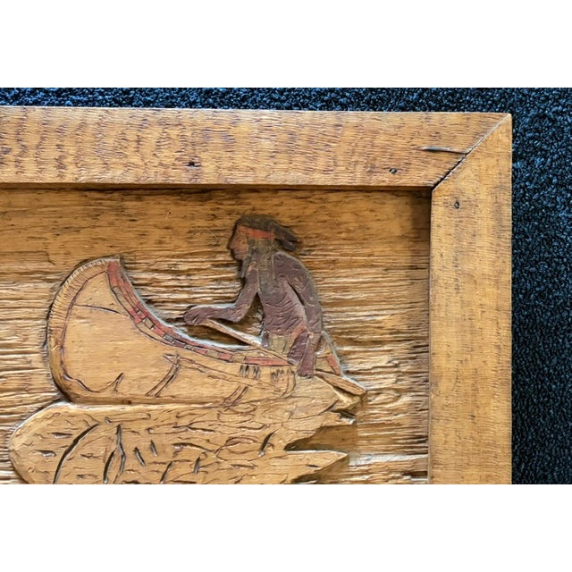 Early Wood Hand Carved Plaque - A Indigenous Man in a Canoe, Wall Art For Sale In New York - Image 6 of 7