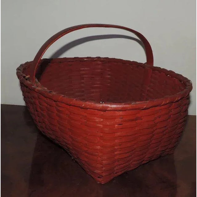 19th Century American Hand Woven Red Paint Decorated Splint Basket For Sale In New York - Image 6 of 11